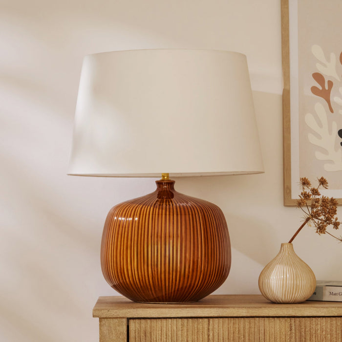 Tongham Saffron Yellow Ceramic Table Lamp & Coningsby Snow White Cotton Lampshade - 40cm
