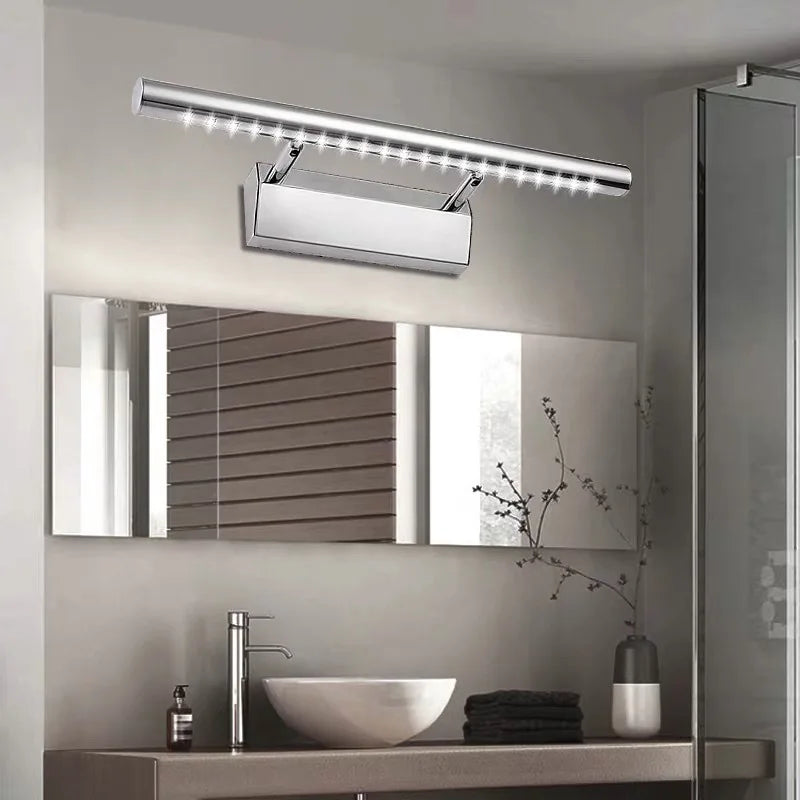 Polished Chrome 550mm Linear Bar Wall Light, Integrated LED Strip, Rotating Swivel Bracket, Bathroom, Console & Bedroom