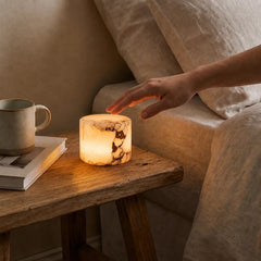 Marble Lamp – Handmade, White with Unique Veins for Modern Interiors and Ambient Lighting