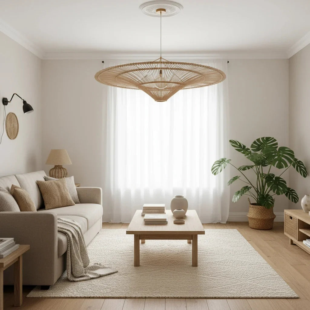 Woven Rattan Pendant Light – Japanese Wabi-Sabi Style