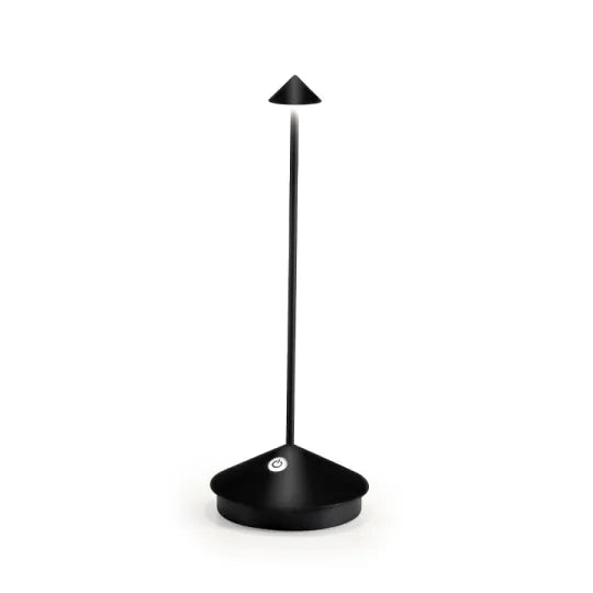 Cordless Cone Table Lamp, Rechargeable Integrated LED, Turned Metal Base in Black, Portable, Bedside & Dining Table