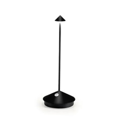 Cordless Cone Table Lamp, Rechargeable Integrated LED, Turned Metal Base in Black, Portable, Bedside & Dining Table