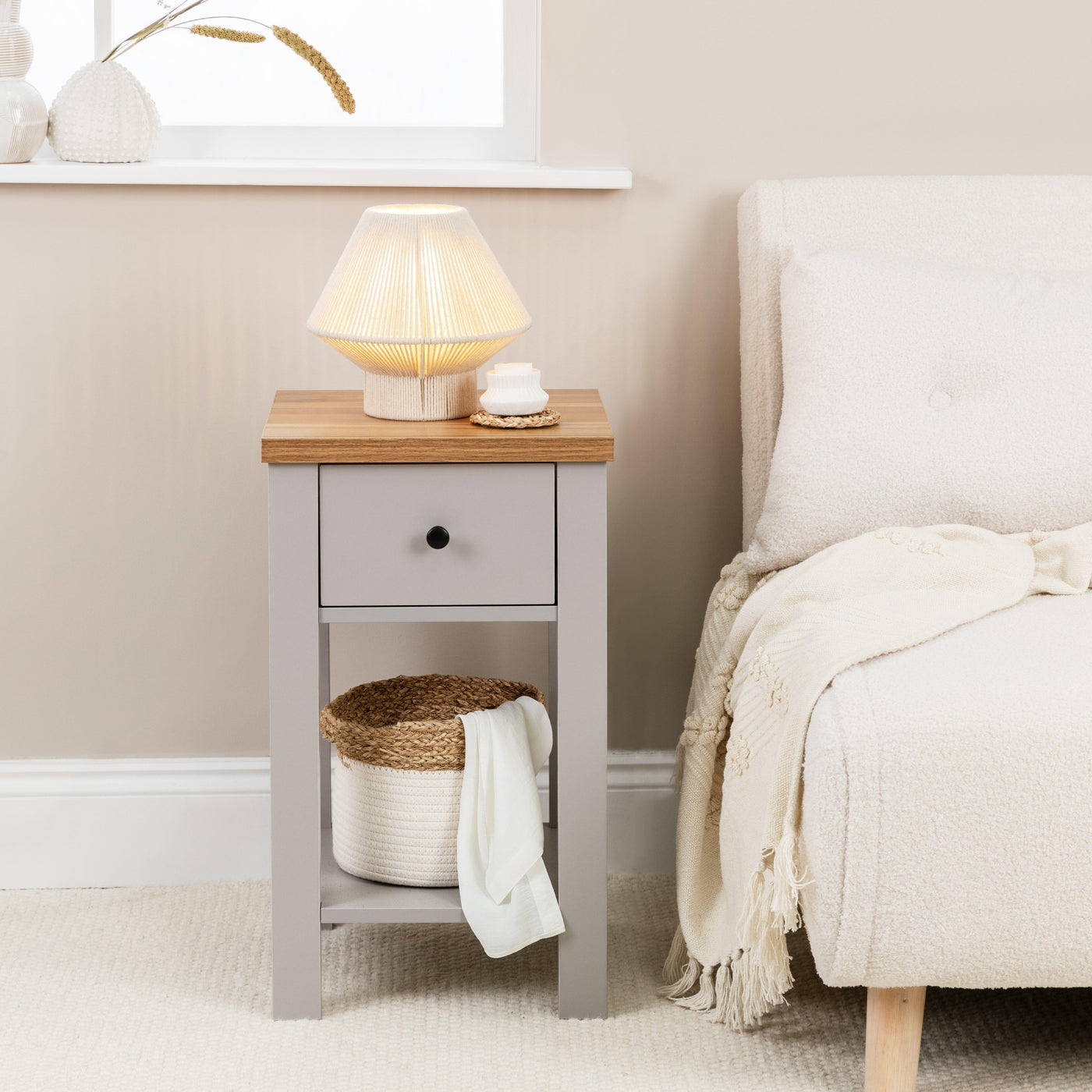Bari Small White Cotton String Table Lamp