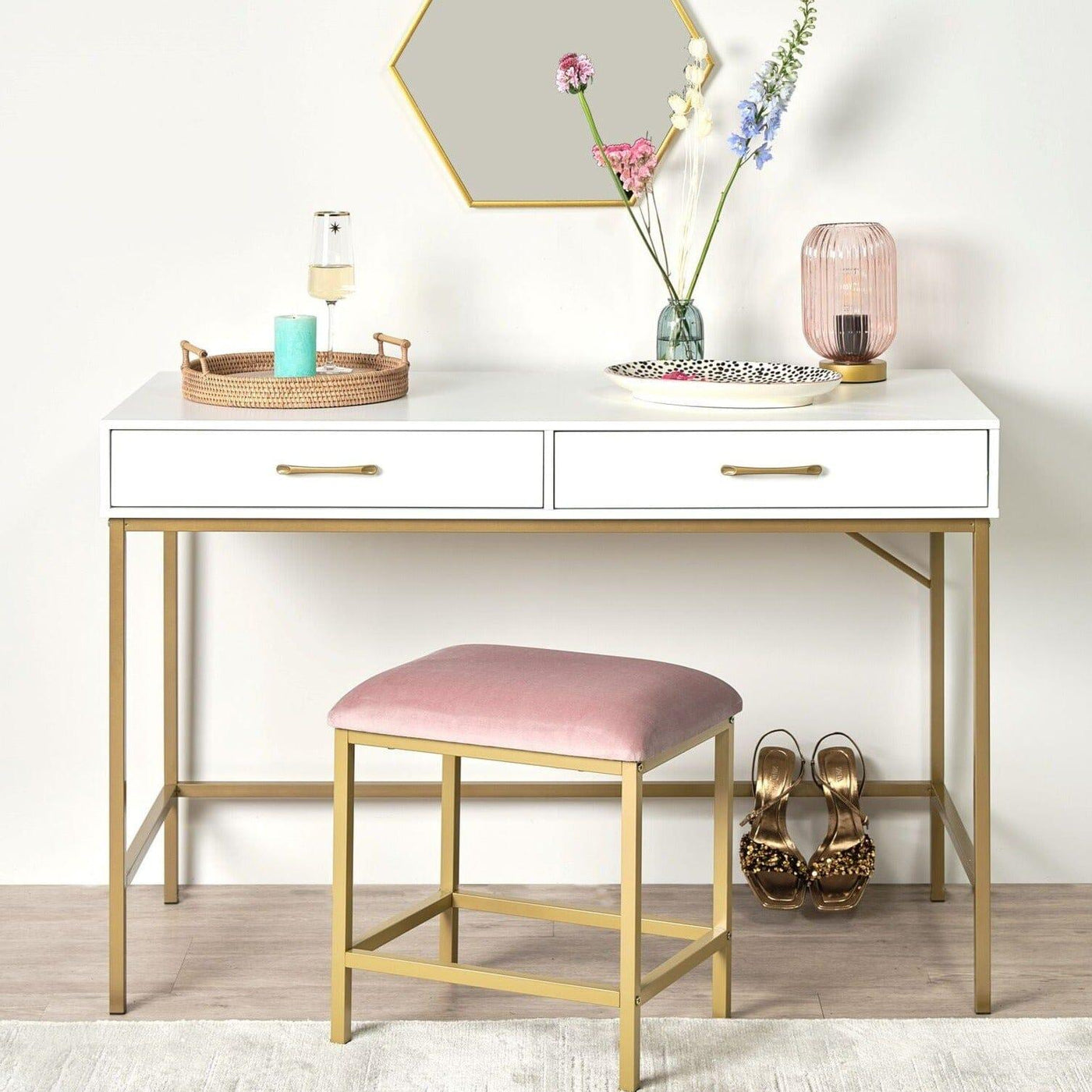 Elland 22.5cm Glass Table Lamp - Blush Pink & Gold