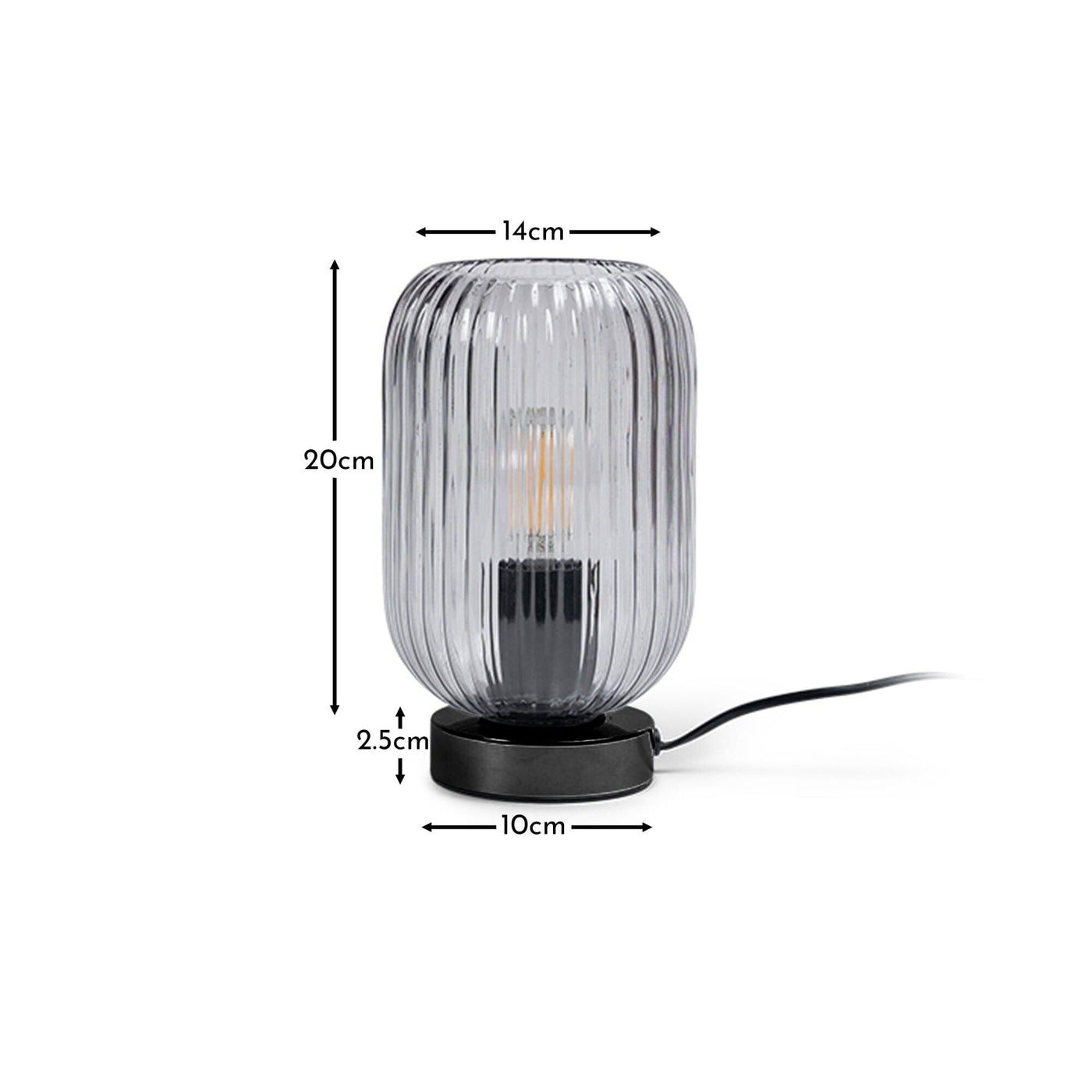 Elland 22.5cm Glass Table Lamp - Smoked & Black