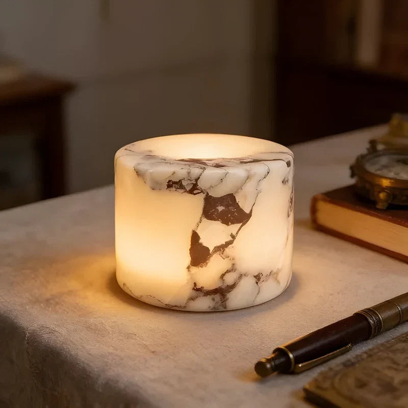 Marble Lamp – Handmade, White with Unique Veins for Modern Interiors and Ambient Lighting