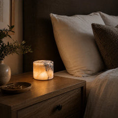 Marble Lamp – Handmade, White with Unique Veins for Modern Interiors and Ambient Lighting