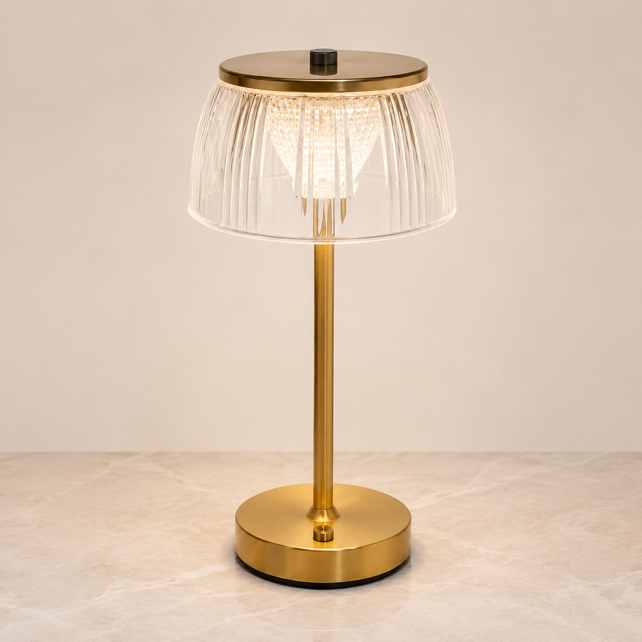 Rechargeable crystal table lamp – Gold, dimmable design for the bedroom or living room