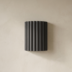 Fluted Wall Light In Dark Grey, Deep Pleated Curved Shade With Open Top And Base, Bedroom, Living Room & Hallway