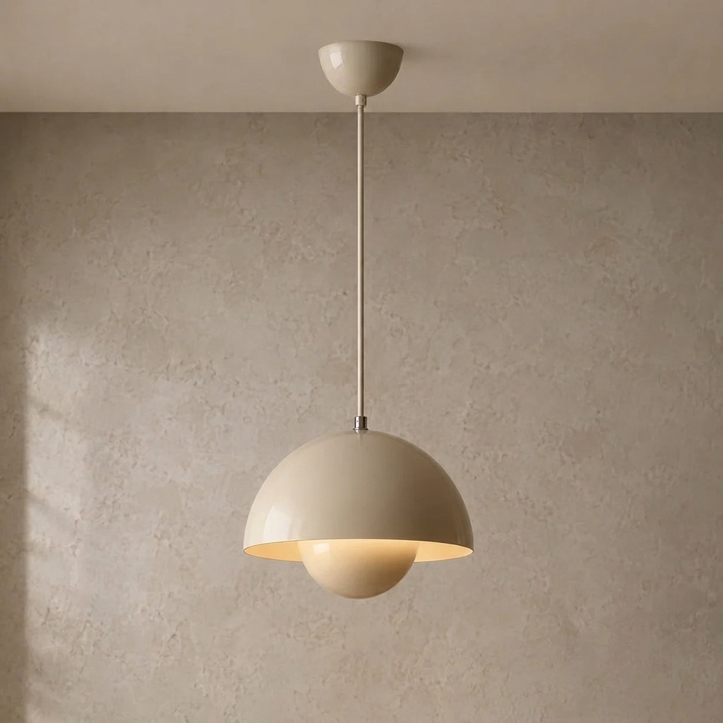 Grey Enamelled Metal Dome Pendant Light, Twin Hemisphere Shade on a Matching Grey Fabric Cord, Kitchen Island & Bedroom