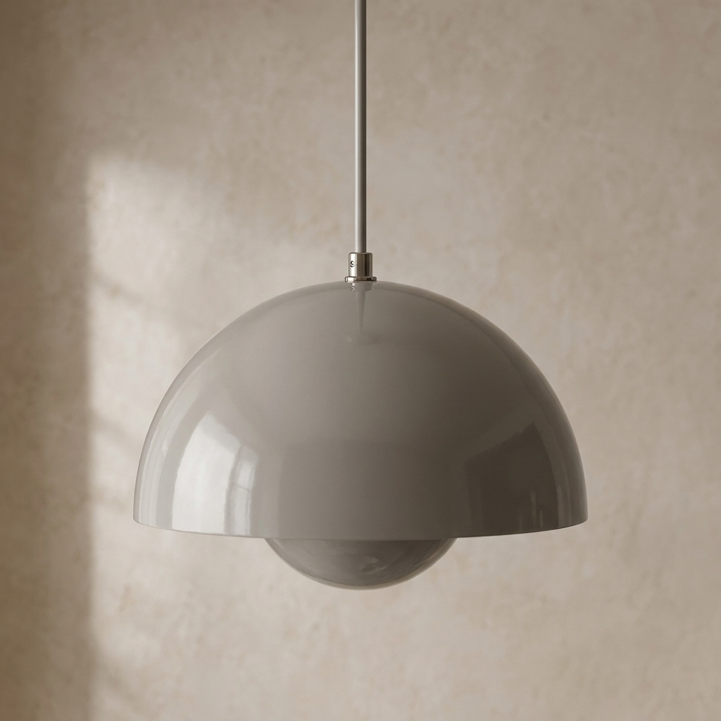 Grey Enamelled Metal Dome Pendant Light, Twin Hemisphere Shade on a Matching Grey Fabric Cord, Kitchen Island & Bedroom