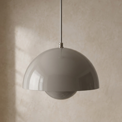 Grey Enamelled Metal Dome Pendant Light, Twin Hemisphere Shade on a Matching Grey Fabric Cord, Kitchen Island & Bedroom