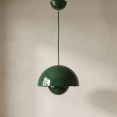 Green Enamelled Metal Dome Pendant Light, Twin Hemisphere Shade on a Matching Green Fabric Cord, Kitchen Island & Bedroom