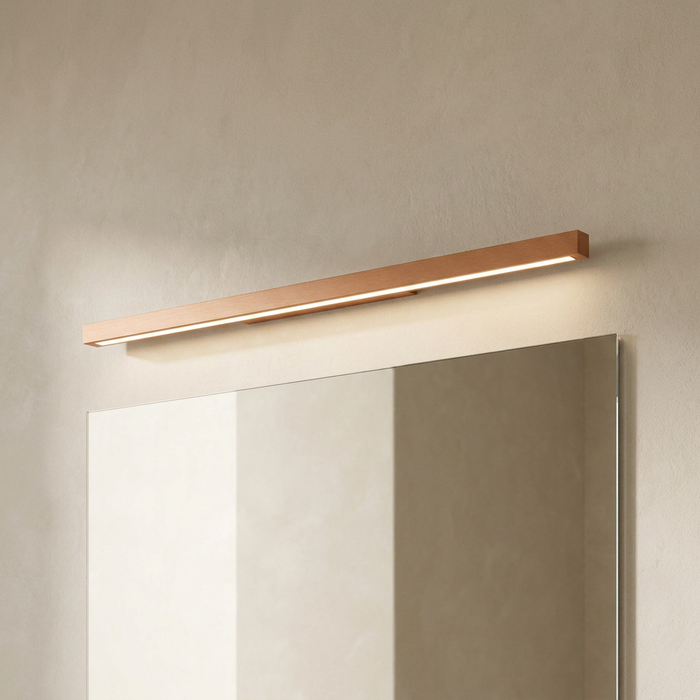 Wood Linear Bar Wall Light, Integrated LED Strip in a Pale Timber Frame, Downward Wash, Bedroom, Hallway & Home Office
