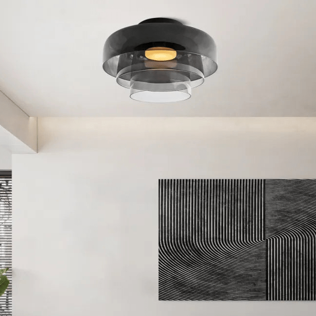 Scandinavian Glass Ceiling Light – Modern Design with Three-Color LED for the Dining Room or Living Room