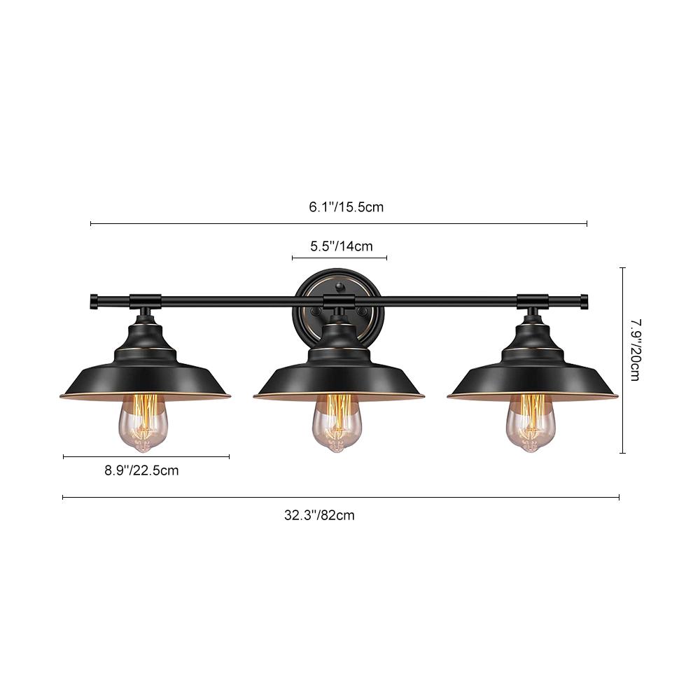 Farmhouse Vintage Rustic Style 3-Light Black Wall Light Fixture