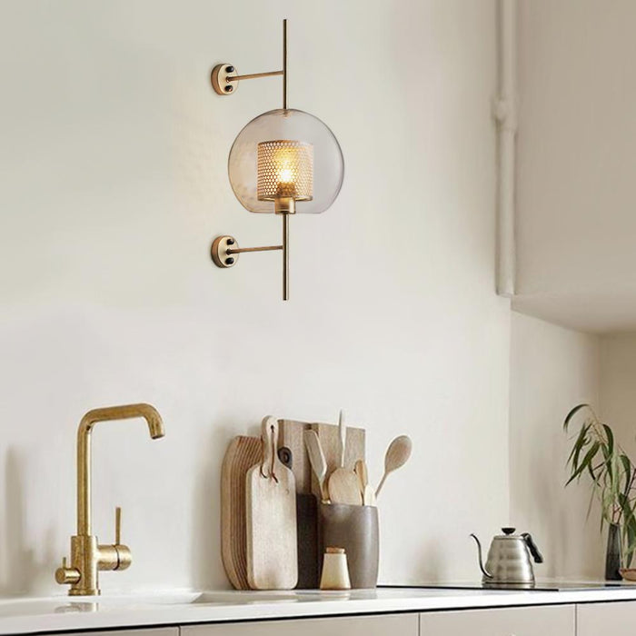Mid-Century Modern 1-Light Gold/Chrome Glass Globe Wall Sconce