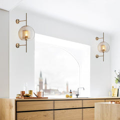 Mid-Century Modern 1-Light Gold/Chrome Glass Globe Wall Sconce