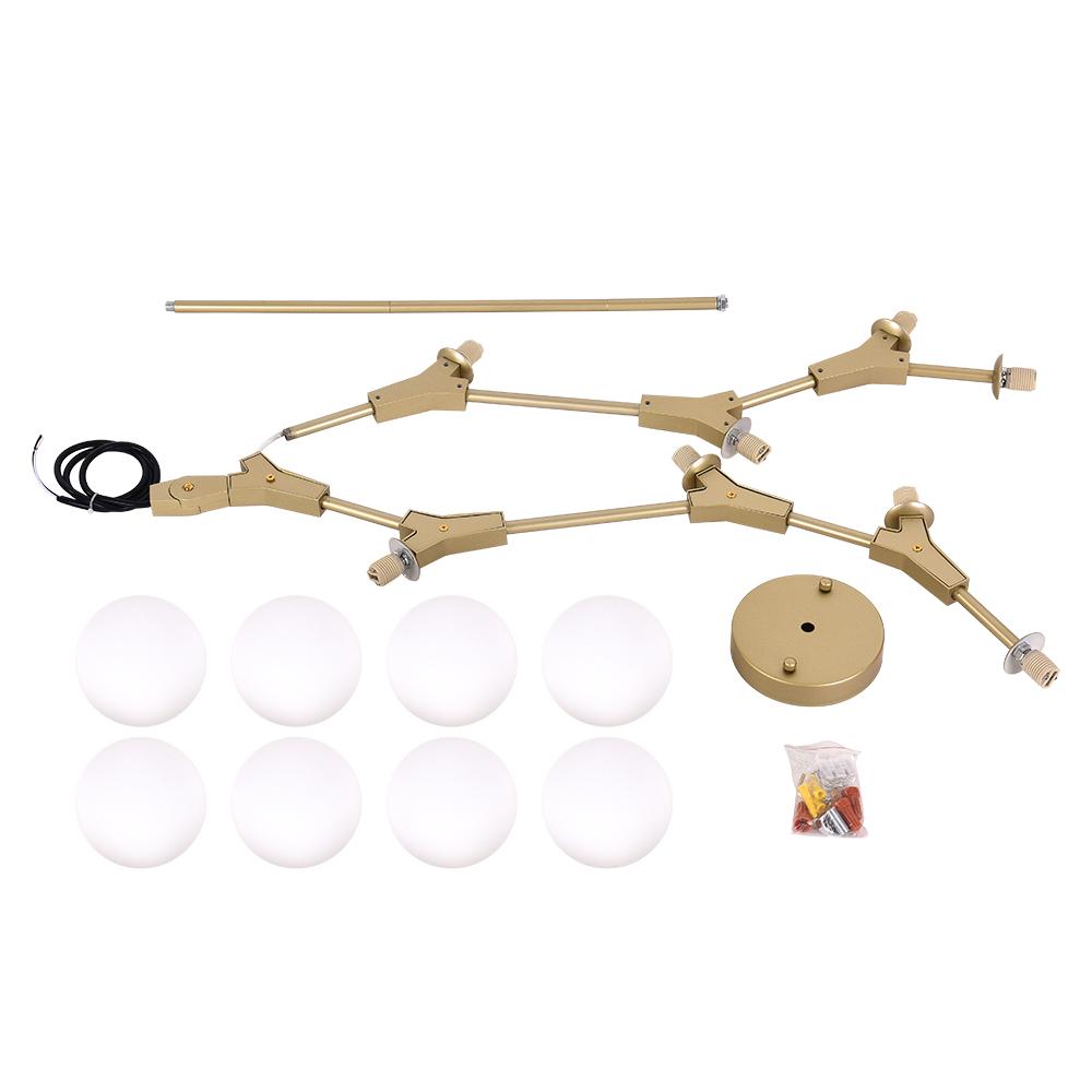 Opal Glass Globe Branch Chandelier, 8 Light, Angular Black Frame, Adjustable Pole, Dining Room & Kitchen Island