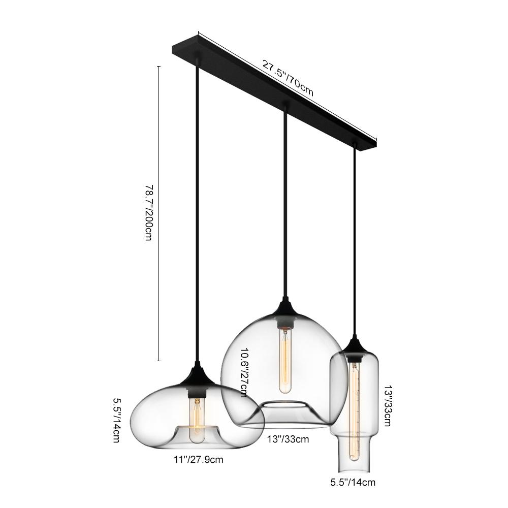 3-Light Linear Pendant with Clear Glass Shades