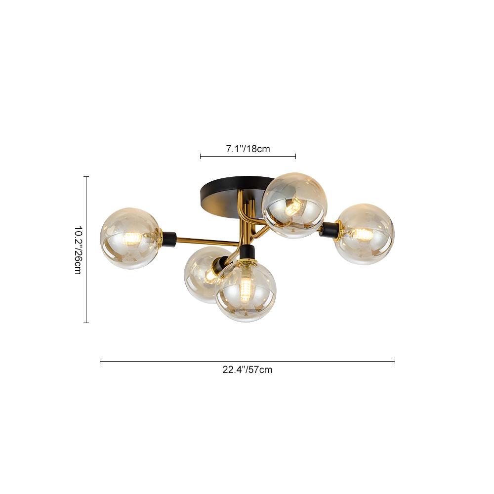 5-Light Modern Mid-Century Brass Semi Flush Mount Light