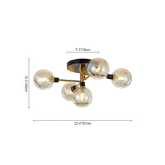 5-Light Modern Mid-Century Brass Semi Flush Mount Light