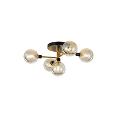 5-Light Modern Mid-Century Brass Semi Flush Mount Light