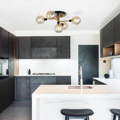 5-Light Modern Mid-Century Brass Semi Flush Mount Light