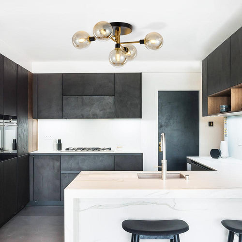 5-Light Modern Mid-Century Brass Semi Flush Mount Light