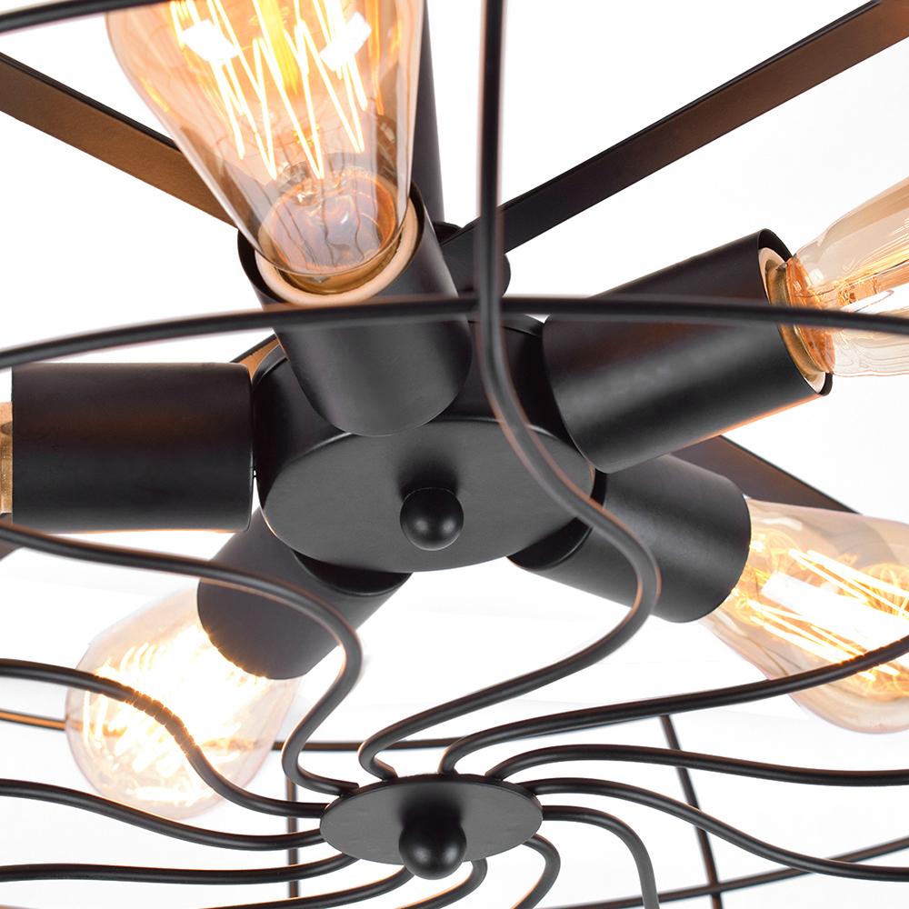 Rust Wire Cage Semi Flush Ceiling Light, 5 Light Fan Shaped Cage, Fully Exposed Bulb Design, Low Ceiling Kitchen & Bedroom
