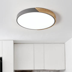 Dimmable Metal and Wood Circle Flush Mount Ceiling Light