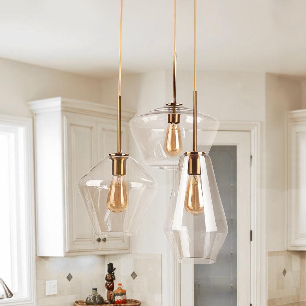 Modern Brass Geometric Glass Pendant Light