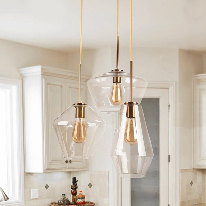 Modern Brass Geometric Glass Pendant Light