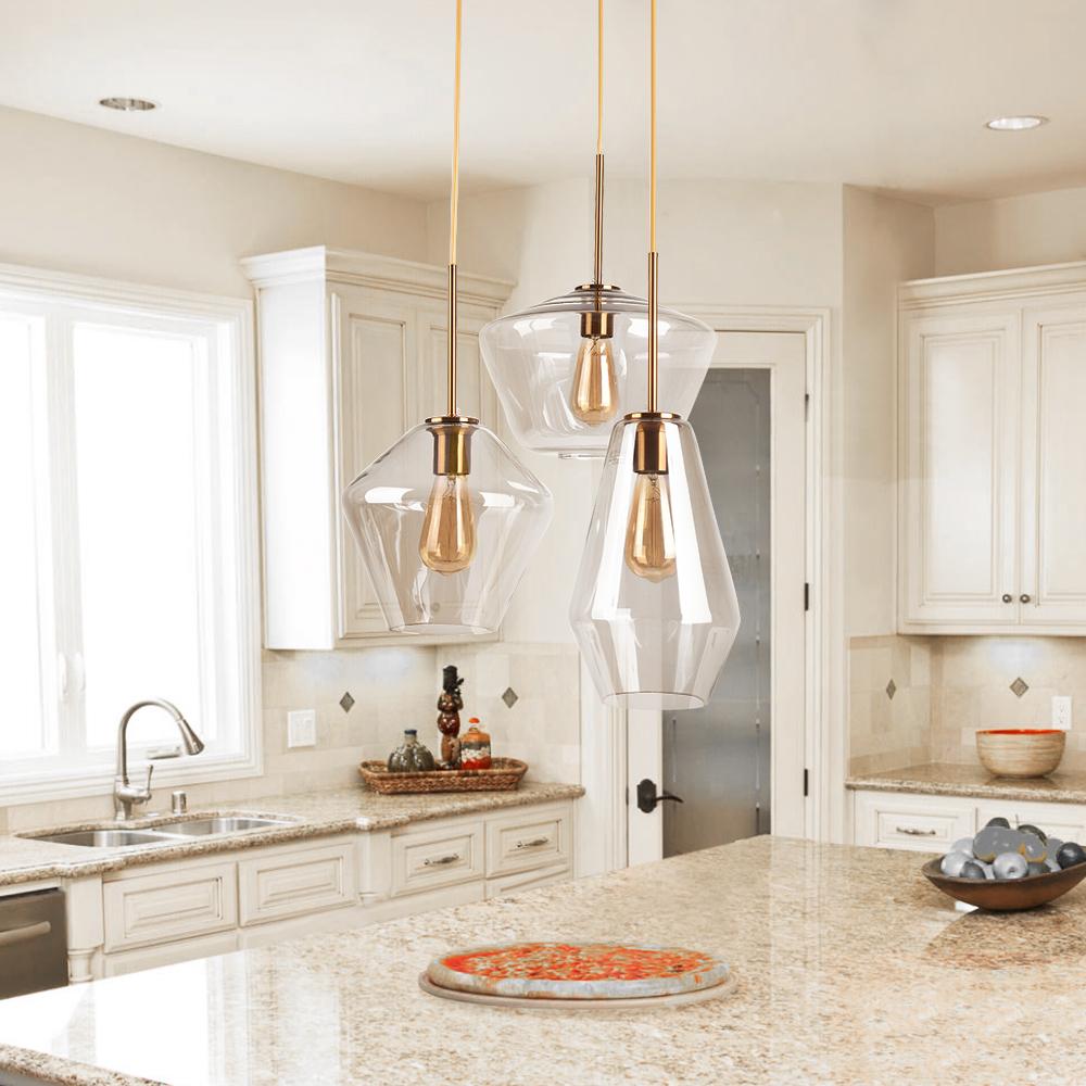 Modern Brass Geometric Glass Pendant Light