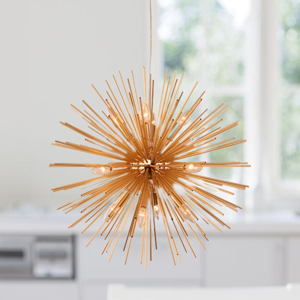 Modern Gold Sunburst Hanging Pendant Light