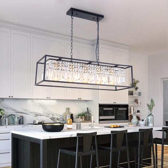 Modern Rectangle Crystal Kitchen Island Chandelier