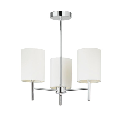 cut out image of chrome ceiling fixture with three vintage white cylindrical shades