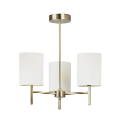 cut out image of trio ceiling light with cream shades and antique brass fixing