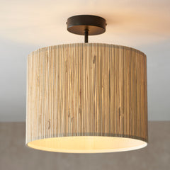 seagrass ceiling light with natural shade and black metal fixture