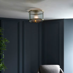 super zoomed out shot of ribbed glass ceiling light in living room