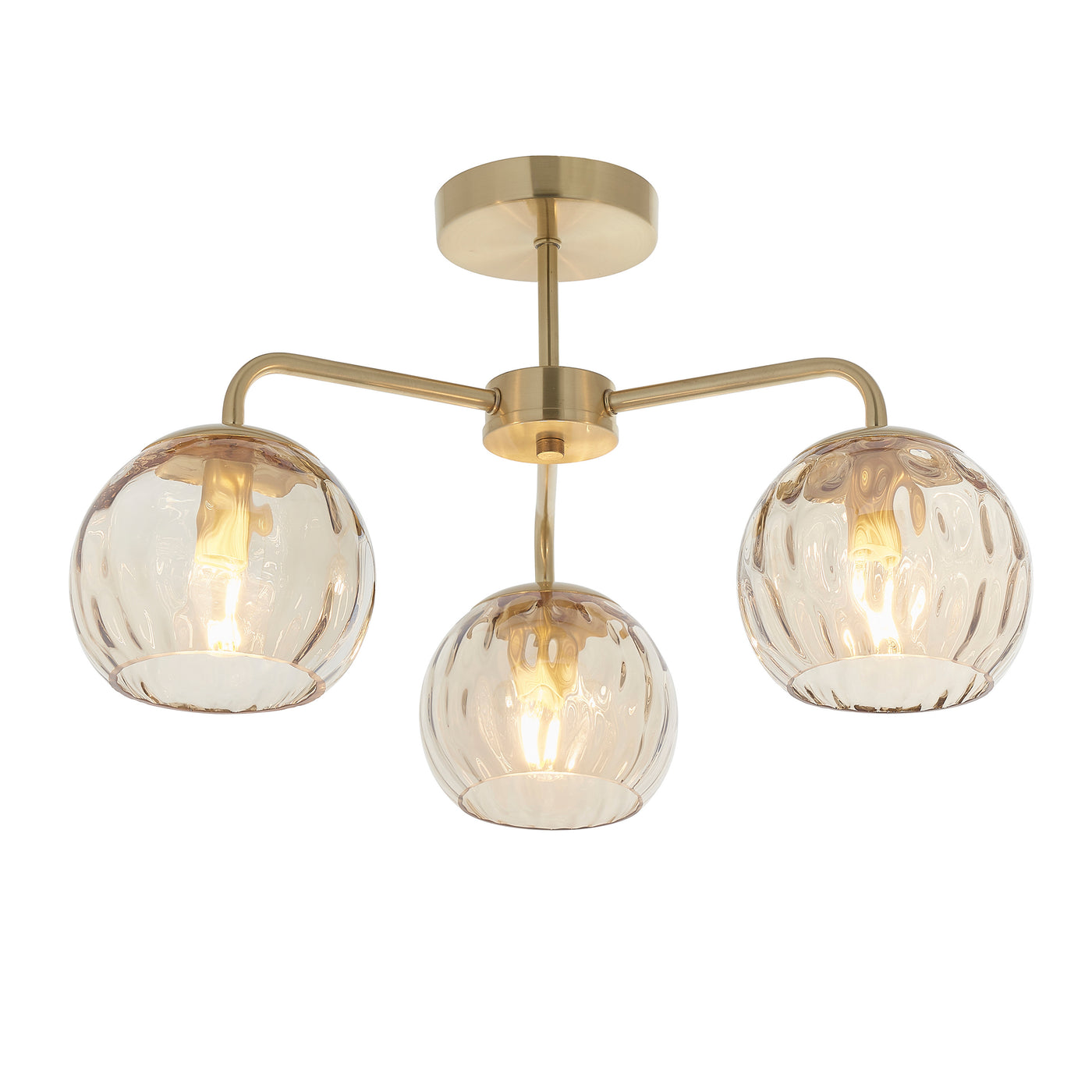 cut out of satin gold and dimpled glass triple ceiling light