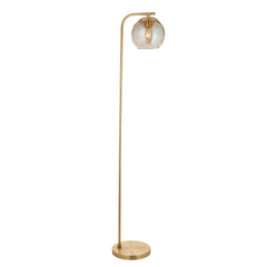 cut out of satin brass curved floor lamp with dimpled glass shade