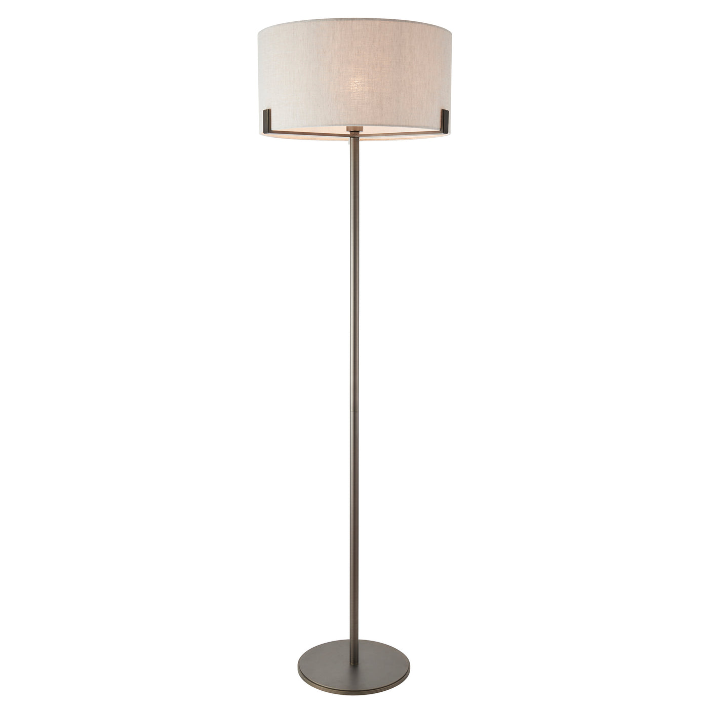 image cut out on white background of bronze floor lamp with natural shade