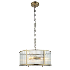 cut out image of ribbed glass antique brass pendant light