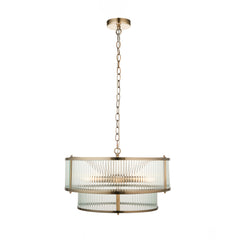 cut out image of tiered ribbed glass antique brass pendant light