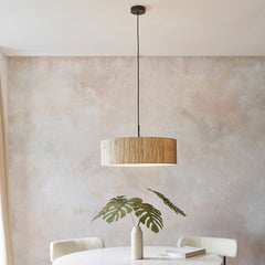 image of natural woven seagrass pendant light with three bulbs