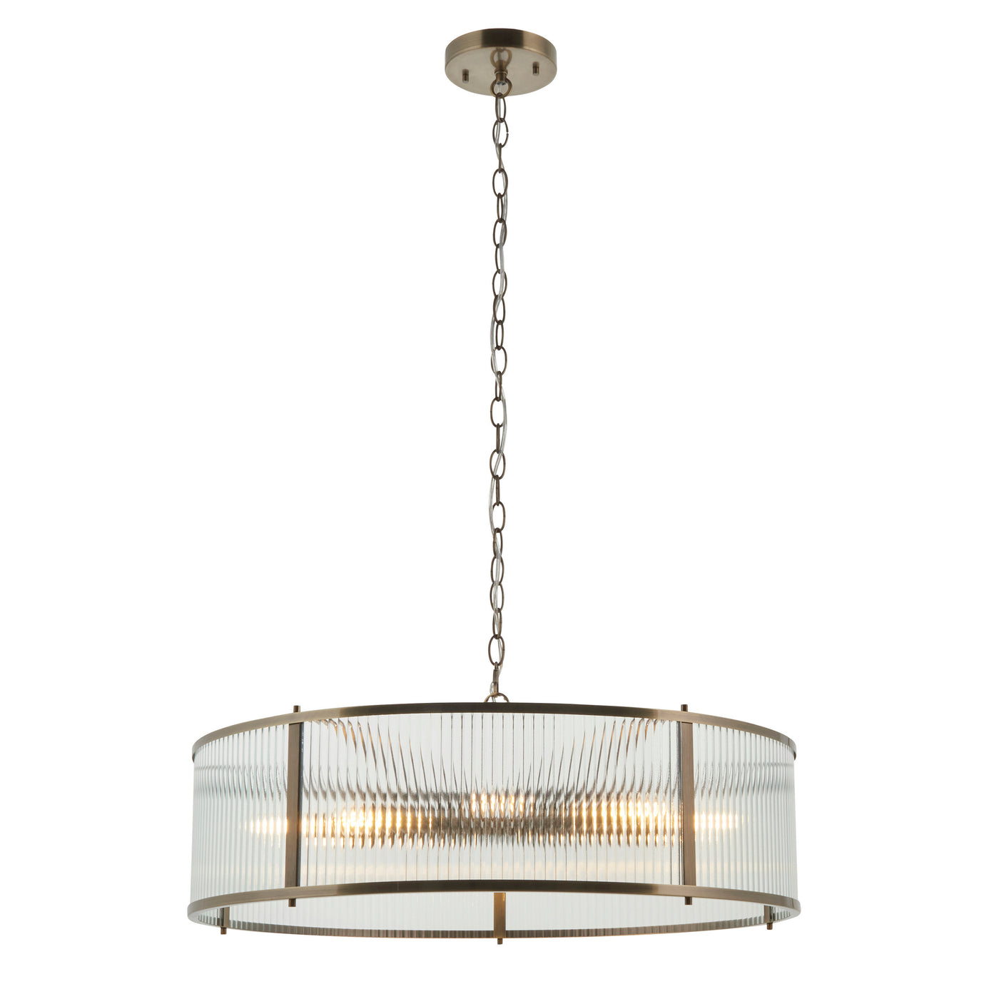 cut out image of 8 bulb pendant light with antique brass metalwork