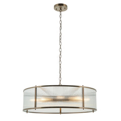 cut out image of 8 bulb pendant light with antique brass metalwork