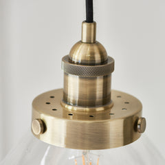 close up image of antique brass colour of pendant light fixture