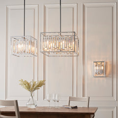 image of three items in the prism range in a dining room: 4 light cube, 6 light cube, and wall light
